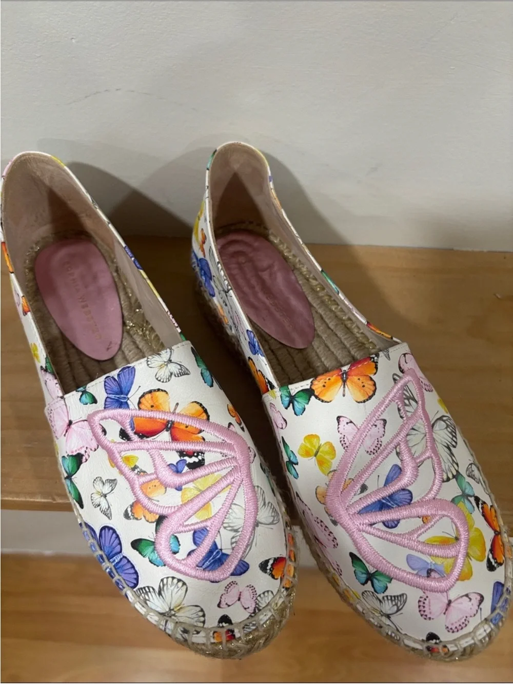 Sophia Webster Leather Colorful Butterfly Espadrilles Shoes, Size 8